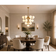 Chandelier, 18-Light, Copper Iron with White Glass Shades