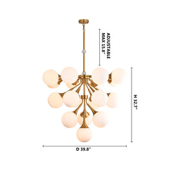 Chandelier, 18-Light, Copper Iron with White Glass Shades