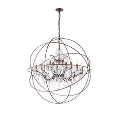 Chandelier, 18-Light Two-Tier, Bronze Wrought Iron with Crystal Accents
