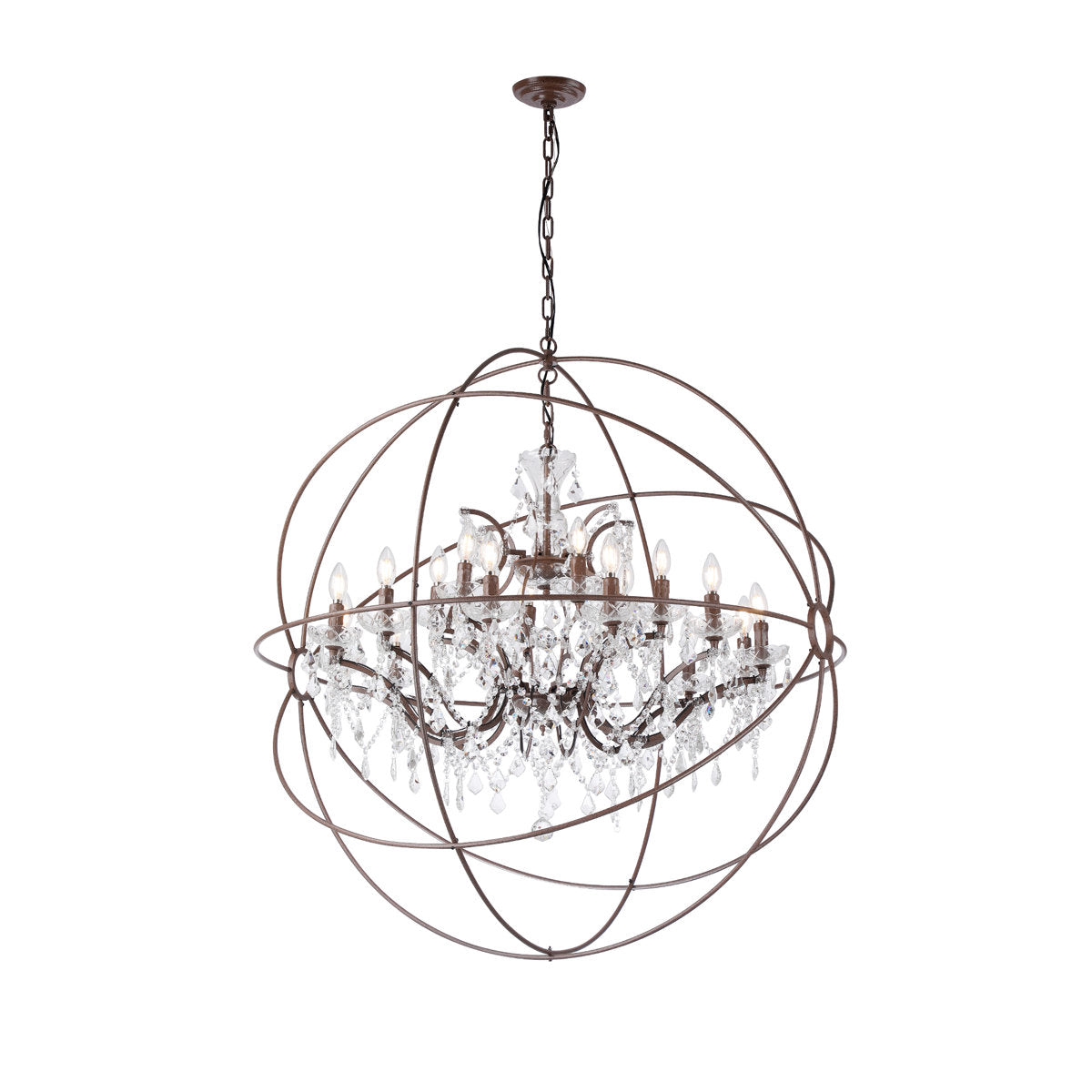 Chandelier, 18-Light Two-Tier, Bronze Wrought Iron with Crystal Accents