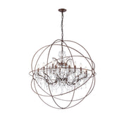 Chandelier, 18-Light Two-Tier, Bronze Wrought Iron with Crystal Accents