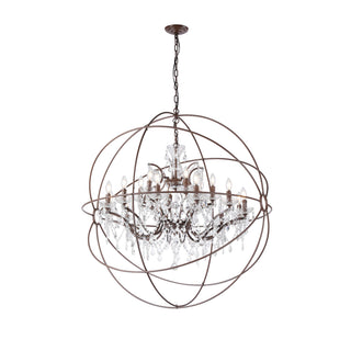 Chandelier, 18-Light Two-Tier, Bronze Wrought Iron with Crystal Accents