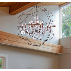 Chandelier, 18-Light Two-Tier, Bronze Wrought Iron with Crystal Accents