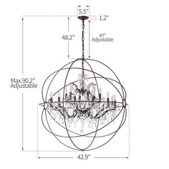 Chandelier, 18-Light Two-Tier, Bronze Wrought Iron with Crystal Accents