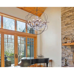 Chandelier, 18-Light Two-Tier, Bronze Wrought Iron with Crystal Accents