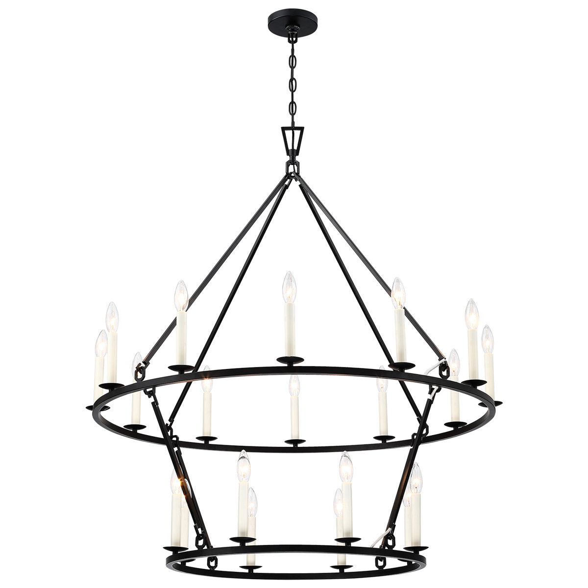 Chandelier, 20-Light 2-Tier Candle Style in Matte Black Iron