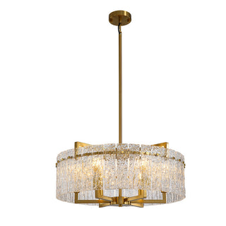 Chandelier, 24 in Drum Shade, Gold Finish with Rippled Glass