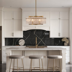 Chandelier, 24 in Drum Shade, Gold Finish with Rippled Glass