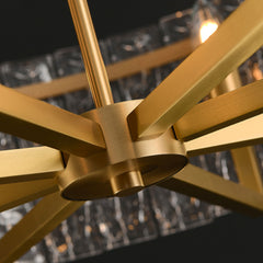 Chandelier, 24 in Drum Shade, Gold Finish with Rippled Glass
