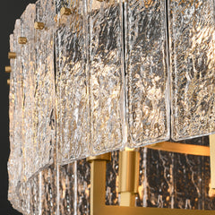 Chandelier, 24 in Drum Shade, Gold Finish with Rippled Glass