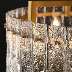 Chandelier, 24 in Drum Shade, Gold Finish with Rippled Glass
