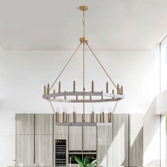 Chandelier, 28-Light Metal with Two Wagon Wheel Tiers, Gold