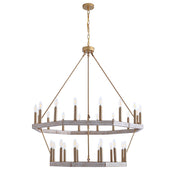 Chandelier, 28-Light Metal with Two Wagon Wheel Tiers, Gold