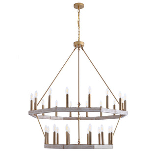 Chandelier, 28-Light Metal with Two Wagon Wheel Tiers, Gold
