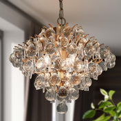 Chandelier, 3-Light, Brass with Clear Crystal Glass Orbs