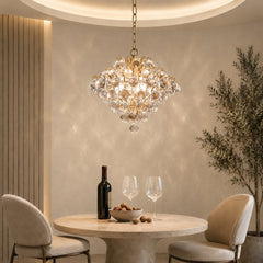 Chandelier, 3-Light, Brass with Clear Crystal Glass Orbs