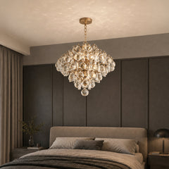 Chandelier, 3-Light, Brass with Clear Crystal Glass Orbs