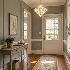 Chandelier, 3-Light, Brass with Clear Crystal Glass Orbs