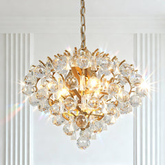 Chandelier, 3-Light, Brass with Clear Crystal Glass Orbs