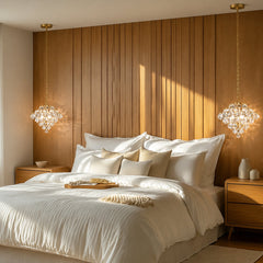 Chandelier, 3-Light, Brass with Clear Crystal Glass Orbs