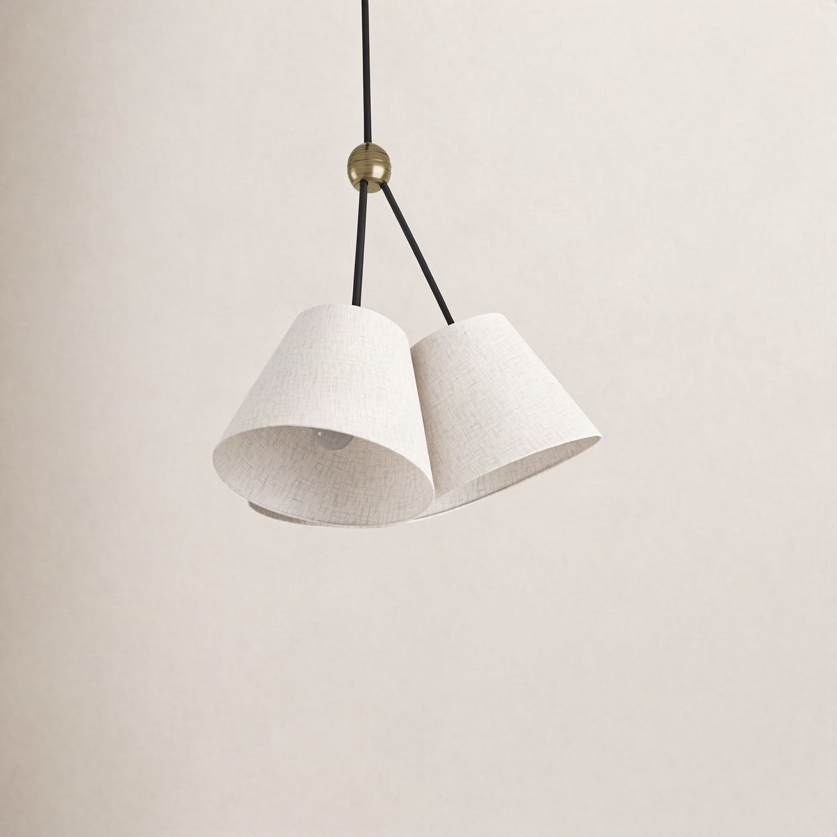 Chandelier, 3-Light, Bronze Steel with Linen Blend Shades