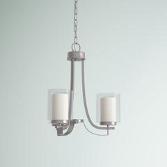 Chandelier, 3-Light, Brushed Nickel Metal with Clear and Etched White Glass Shades