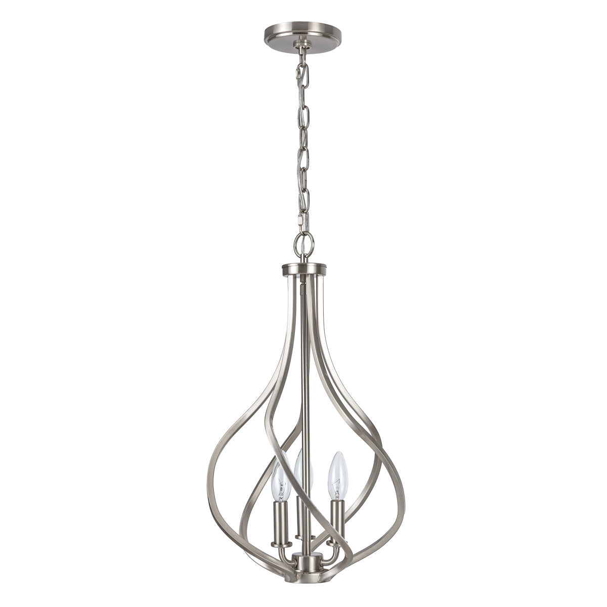 Chandelier, 3-Light Candle Style in Brushed Nickel Metal