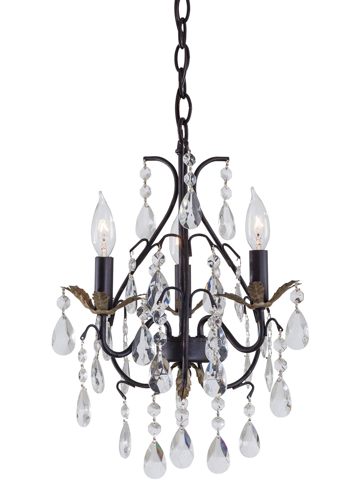 Chandelier, 3-Light Candle Style in Metal with 72 In Chain