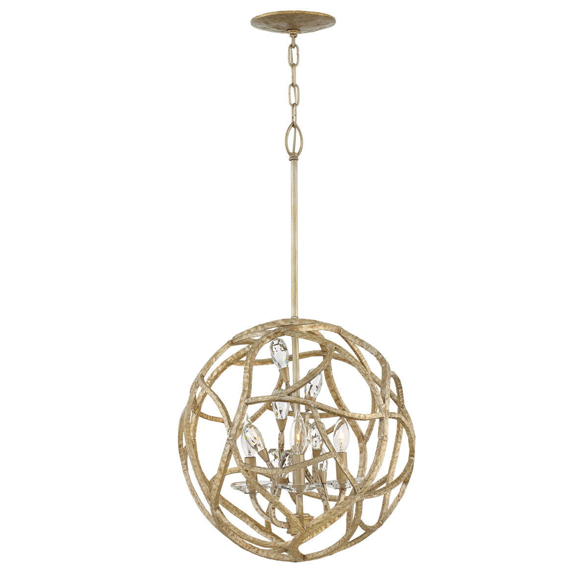 Chandelier, 3-Light, Champagne Gold Metal with Clear Crystal Buds