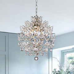 Chandelier, 3-Light Iron with Crystal Accents in Brushed Champagne