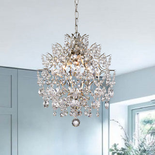 Chandelier, 3-Light Iron with Crystal Accents in Brushed Champagne