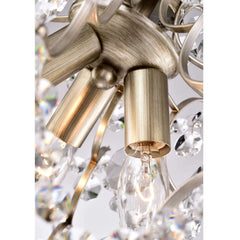 Chandelier, 3-Light Iron with Crystal Accents in Brushed Champagne