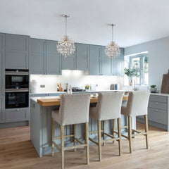 Chandelier, 3-Light Iron with Crystal Accents in Brushed Champagne