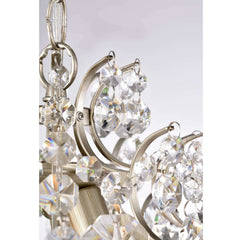Chandelier, 3-Light Iron with Crystal Accents in Brushed Champagne