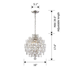 Chandelier, 3-Light Iron with Crystal Accents in Brushed Champagne