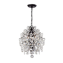 Chandelier, 3-Light Sphere in Antique Black Metal with Crystal Accents