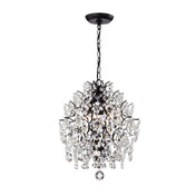 Chandelier, 3-Light Sphere in Antique Black Metal with Crystal Accents