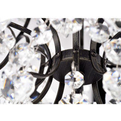 Chandelier, 3-Light Sphere in Antique Black Metal with Crystal Accents