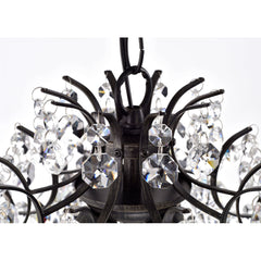 Chandelier, 3-Light Sphere in Antique Black Metal with Crystal Accents