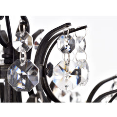 Chandelier, 3-Light Sphere in Antique Black Metal with Crystal Accents