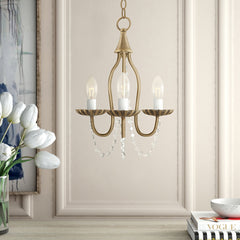 Chandelier, 3-Light Steel Frame with Crystal Accents in Silver