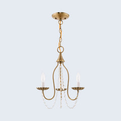 Chandelier, 3-Light Steel Frame with Crystal Accents in Silver