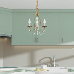 Chandelier, 3-Light Steel Frame with Crystal Accents in Silver