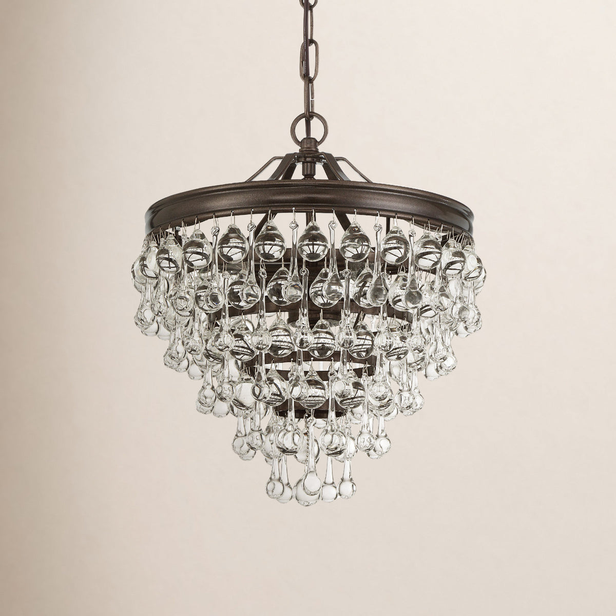 Chandelier, 3-Light Tiered Metal with Clear Glass in Oil-Rubbed Bronze