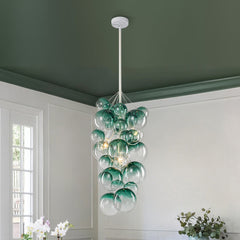 Chandelier, 3-Light with Glass Bubble Shades in White
