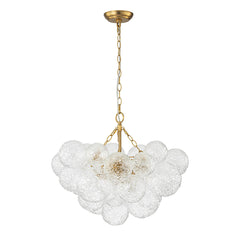 Chandelier, 3-Light with Water Glass Globes in Brushed Brass