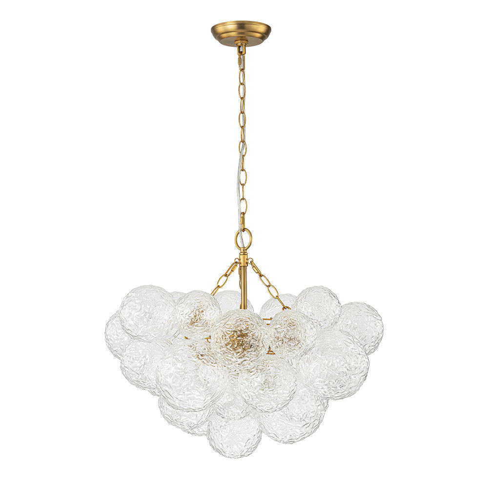 Chandelier, 3-Light with Water Glass Globes in Brushed Brass