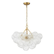 Chandelier, 3-Light with Water Glass Globes in Brushed Brass