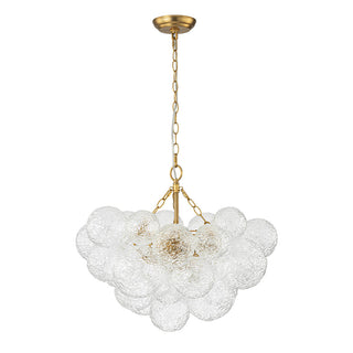 Chandelier, 3-Light with Water Glass Globes in Brushed Brass