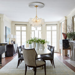 Chandelier, 3-Light with Water Glass Globes in Brushed Brass